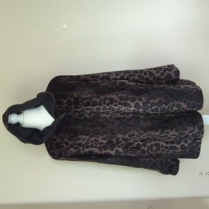 Jones NY Reversible Animal Print Hooded Jacket XL Black Brown TanFF/Black
